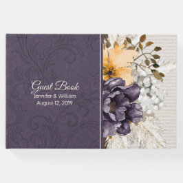 Paarse Damask en Herfst Flowers Wedding Gastenboek