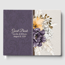 Paarse Damask en Herfst Flowers Wedding Gastenboek
