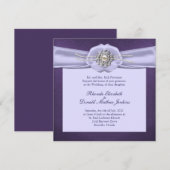 Paarse Damask en Pearls Wedding Invitation Kaart (Voorkant / Achterkant)