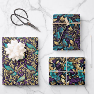Paarse Damask Floral Inpakpapier Vel