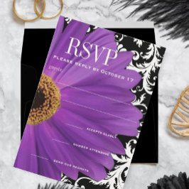 Paarse  Damask Gerber Daisy Wedding RSVP Kaart