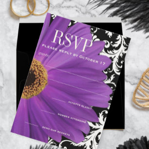 Paarse  Damask Gerber Daisy Wedding RSVP Kaart