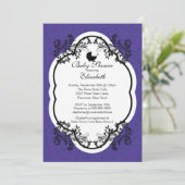  Paarse Damask Girls Baby shower Uitnodiging (Staand voorkant)