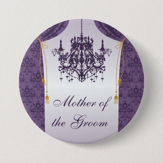 Paarse Damask-gordijn en Chandelier Bridal Party Ronde Button 7,6 Cm (Voorkant)