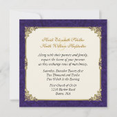 Paarse Damask &  gouden bruiloft uitnodiging (Voorkant)