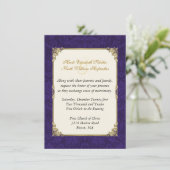 Paarse Damask &  gouden bruiloft uitnodiging (Staand voorkant)