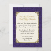 Paarse Damask &  gouden bruiloft uitnodiging (Voorkant)