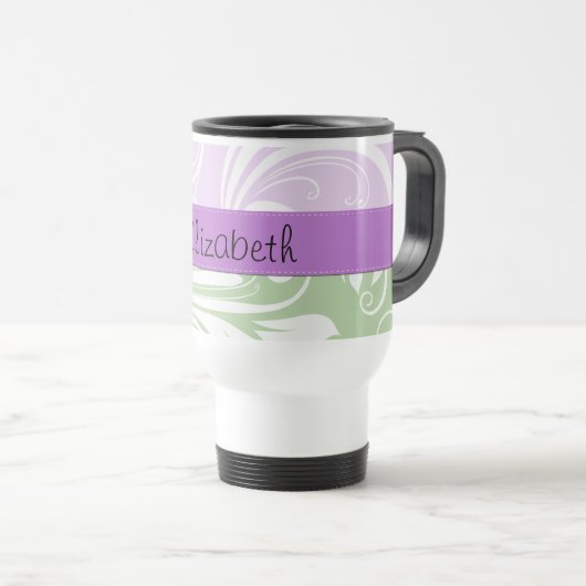 Paarse Damask, Green Damask, Jouw naam Reisbeker (Voorkant rechts)