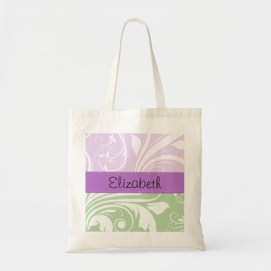 Paarse Damask, Green Damask, Jouw naam Tote Bag (Voorkant)