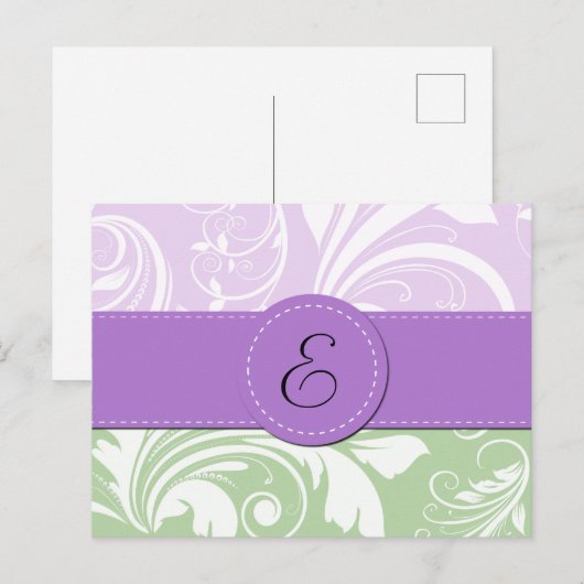 Paarse Damask, Green Damask, Monogram Briefkaart (Voorkant / Achterkant)