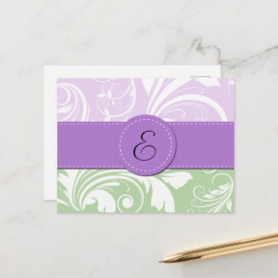 Paarse Damask, Green Damask, Monogram Briefkaart