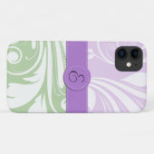 Paarse Damask, Green Damask, Monogram Case-Mate iPhone Case (Achterkant (horizontaal))
