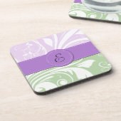 Paarse Damask, Green Damask, Monogram Onderzetter (Linkerzijde)