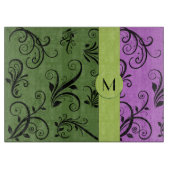 Paarse Damask, Green Damask, Monogram Snijplank (Voorkant)