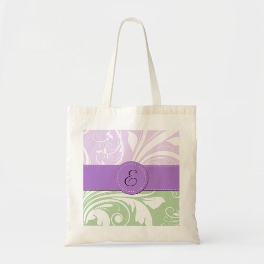 Paarse Damask, Green Damask, Monogram Tote Bag (Voorkant)