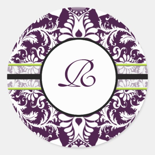 Paarse Damask Initiaal Sticker Letter R Bruiloft (Voorkant)