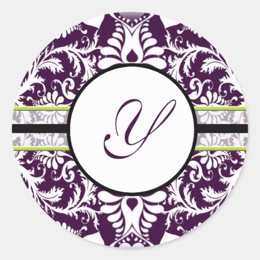Paarse Damask Initiaal Sticker Letter Y Wedding (Voorkant)