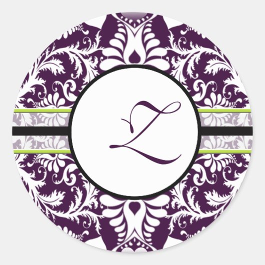 Paarse Damask Initiaal Sticker Letter Z Bruiloft (Voorkant)