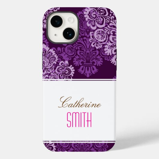 Paarse Damask iPhone 4 Case (Achterkant)