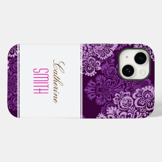 Paarse Damask iPhone 4 Case (Achterkant (horizontaal))