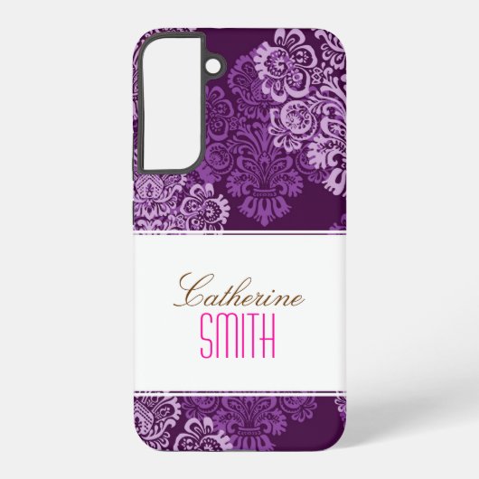 Paarse Damask iPhone 4 Case Samsung Galaxy Hoesje (Achterkant)