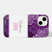 Paarse Damask iPhone 4 Hoesje iPhone 14 Hoesje (Achterkant horizontaal)