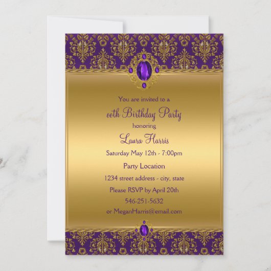 Paarse Damask Jewel Birthday Party nodigt uit Kaart (Voorkant)
