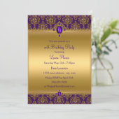 Paarse Damask Jewel Birthday Party nodigt uit Kaart (Staand voorkant)