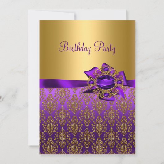 Paarse Damask Jewel Birthday Party 🎉 Uitnodiginge Kaart (Voorkant)