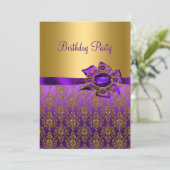 Paarse Damask Jewel Birthday Party 🎉 Uitnodiginge Kaart (Staand voorkant)
