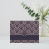 Paarse Damask Kant Bruiloft Plaats Kaart (Staand voorkant)