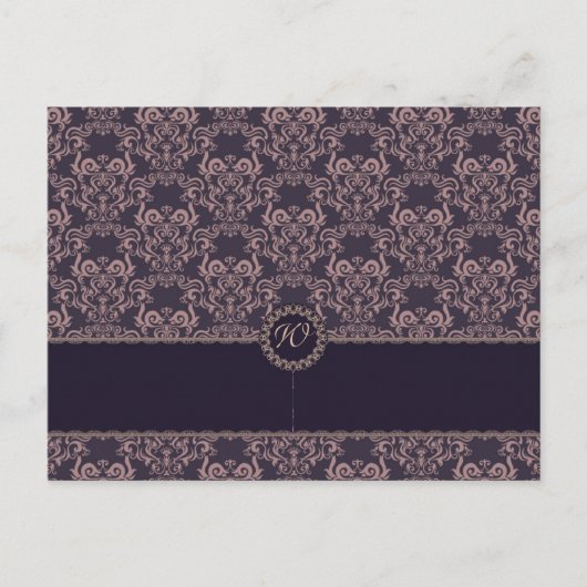 Paarse Damask Kant Bruiloft Plaats Kaart (Voorkant)