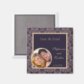 Paarse Damask Lace bruiloft aankondiging magneet (Voorkant / Achterkant)