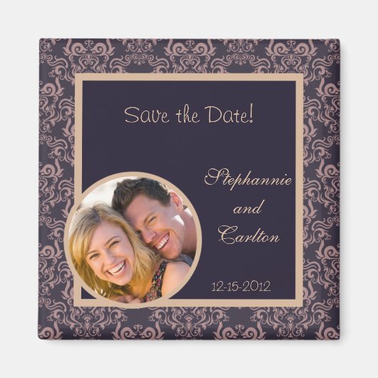 Paarse Damask Lace bruiloft aankondiging magneet (Voorkant)