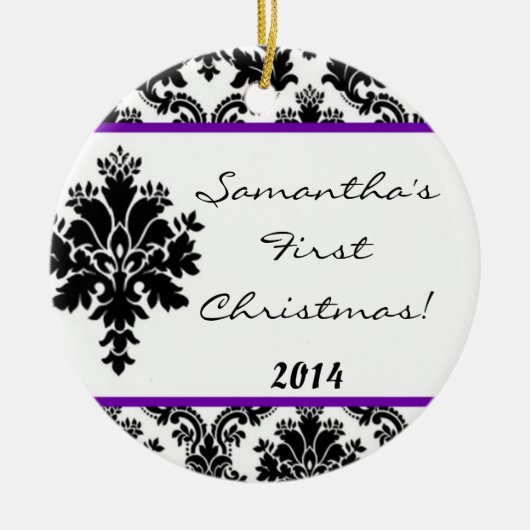 Paarse Damask Lace gepersonaliseerde naam Ornament (Voorkant)