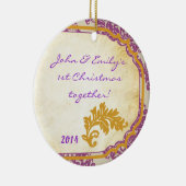 Paarse Damask Lace Gold Persoonlijke naamgeving Or Keramisch Ornament (Rechts)