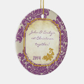 Paarse Damask Lace Gold Persoonlijke naamgeving Or Keramisch Ornament (Rechts)