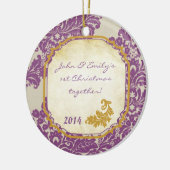 Paarse Damask Lace Gold Persoonlijke naamgeving Or Keramisch Ornament (Links)