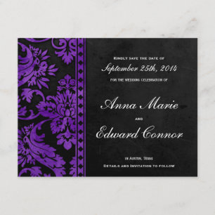 Paarse  Damask Lace sparen de Datum Save The Date