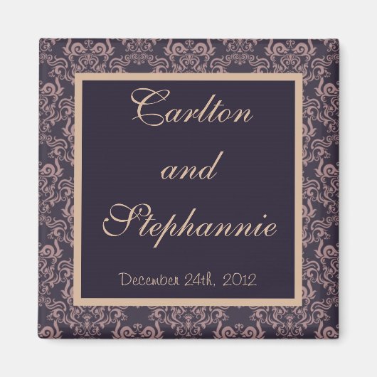 Paarse Damask Lace Trouwmagneet Magneet (Voorkant)