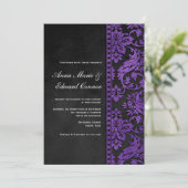 Paarse Damask Lace Wedding Kaart (Staand voorkant)