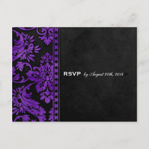 Paarse  Damask Lace Wedding RSVP Uitnodiging Briefkaart