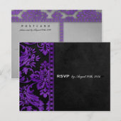 Paarse  Damask Lace Wedding RSVP Uitnodiging Briefkaart (Voorkant / Achterkant)