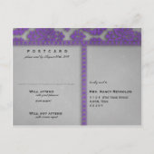 Paarse  Damask Lace Wedding RSVP Uitnodiging Briefkaart (Achterkant)