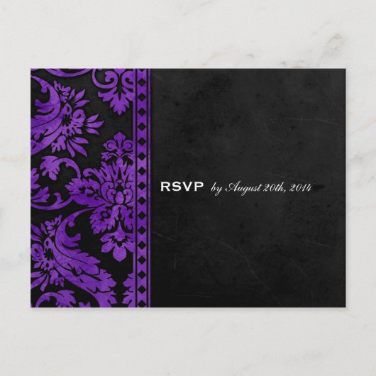Paarse Damask Lace Wedding RSVP Uitnodiging Briefkaart (Voorkant)