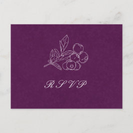 Paarse Damask Leaves Line Art Elegant Wedding RSVP Briefkaart