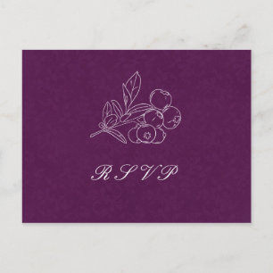 Paarse Damask Leaves Line Art Elegant Wedding RSVP Briefkaart