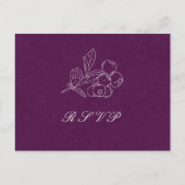 Paarse Damask Leaves Line Art Elegant Wedding RSVP Briefkaart (Voorkant)