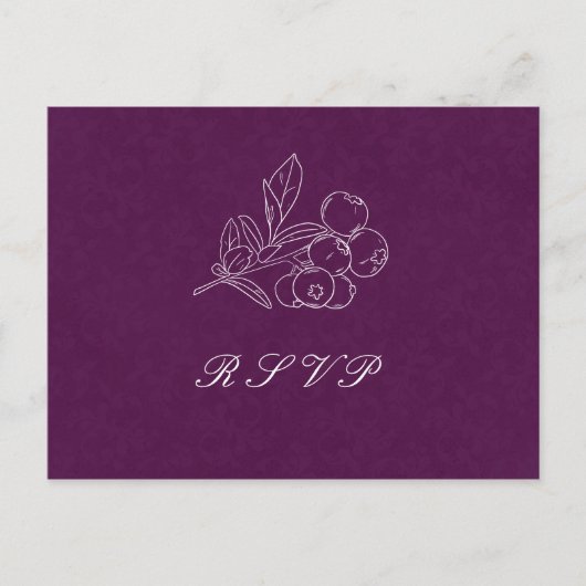 Paarse Damask Leaves Line Art Elegant Wedding RSVP Briefkaart (Voorkant)