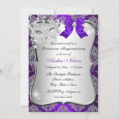 Paarse Damask Masquerade Invite Quinceanera Masque Kaart (Voorkant)